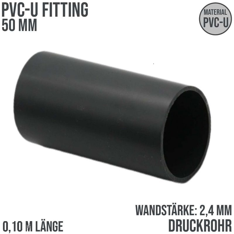 50 x 2,4 mm PVC Klebe Fitting Druck Kunststoff Rohr grau - 0,10m Länge - PN 10 bar