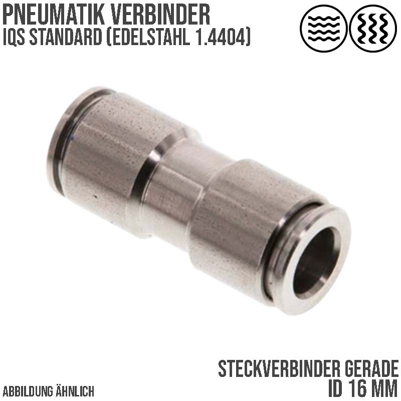 16 mm Pneumatik Schnell Steck Verbinder IQS gerade Edelstahl 1.4404 PA PU Schlauch - PN 16 bar