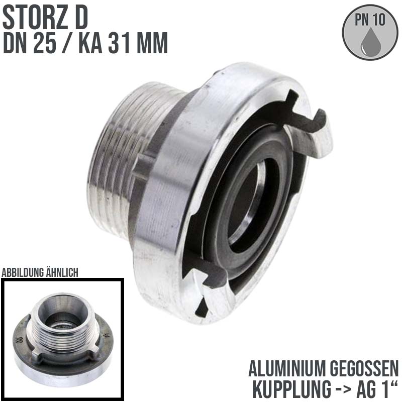 STORZ D DN 25 KA 31 Kupplung Außengewinde AG 1" Saug Bau Feuerwehr Schlauch Aluminium - PN 10 bar