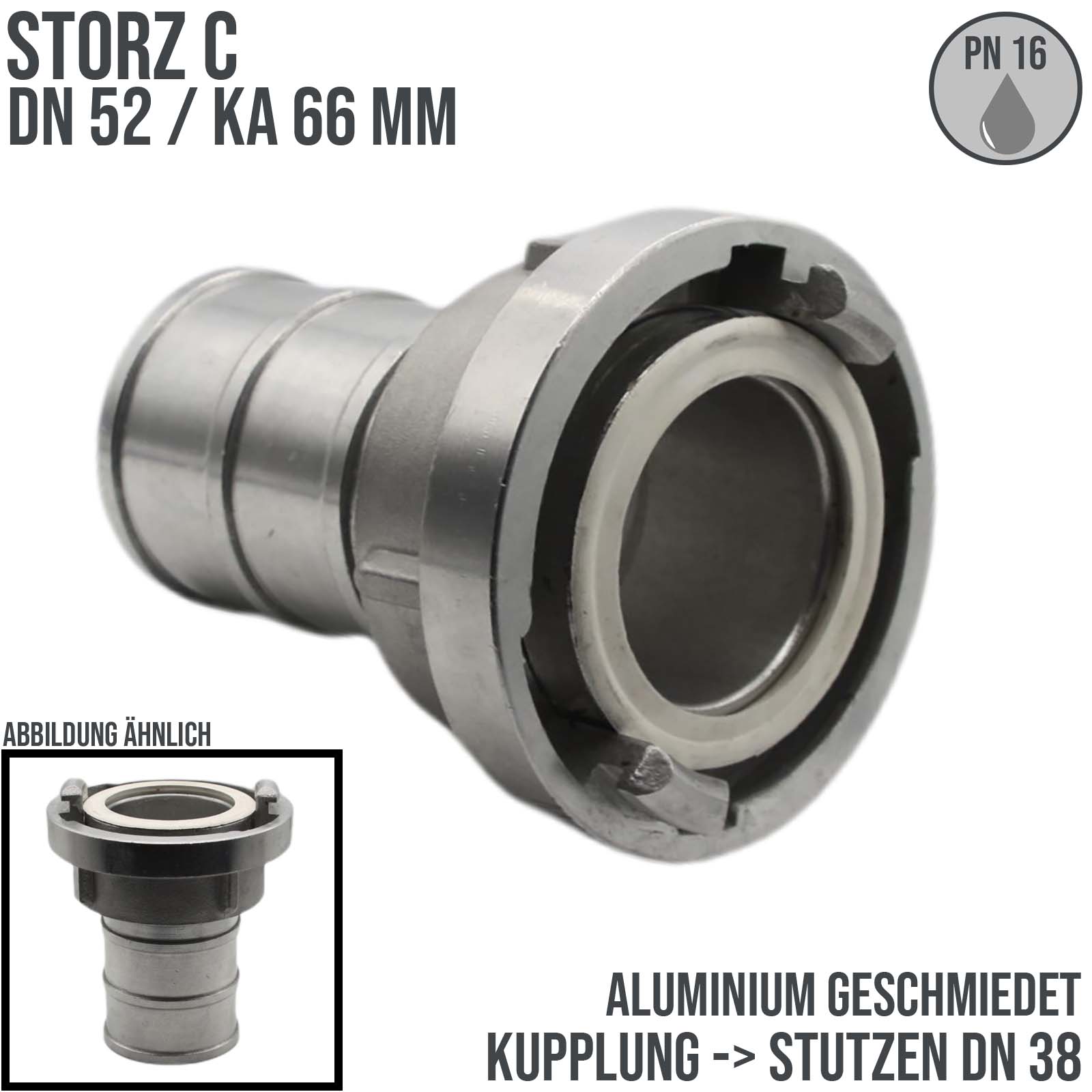 STORZ C DN 52 KA 66 Saug Druck Kupplung -> Stutzen Tülle 38 mm Bau Feuerwehr Schlauch - PN 16 bar