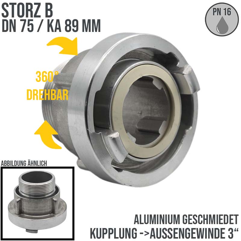 STORZ B DN 75 KA 89 Kupplung drehbares Außengewinde AG 3" Saug Bau Feuerwehr Schlauch - PN 16 bar