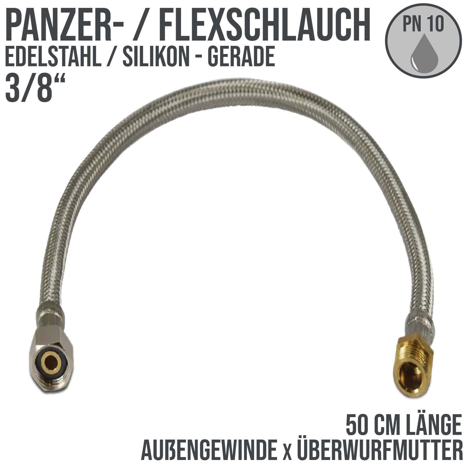 3/8" Flex- / Panzer Schlauch Sanitär Heizung universal ÜM x AG PN 10 bar - 50 cm