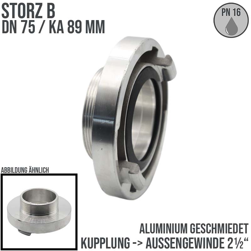 STORZ B DN 75 KA 89 Kupplung Außengewinde AG 2 1/2" Saug Bau Feuerwehr Schlauch Aluminium - PN 16 bar