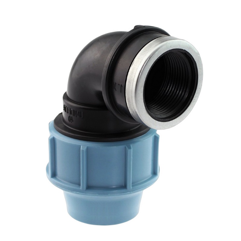 40 mm x 1 1/2" PE PP Fitting Klemm Verbinder Verschraubung Rohr Winkel 90° x IG DVGW - Unidelta