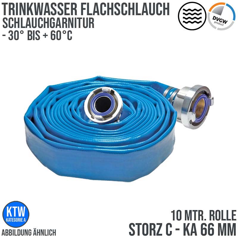 STORZ C KA 66 52 mm 2" Trinkwasser Flach Schlauch DVGW KTW Garnitur blau PN 16 bar - 10 m