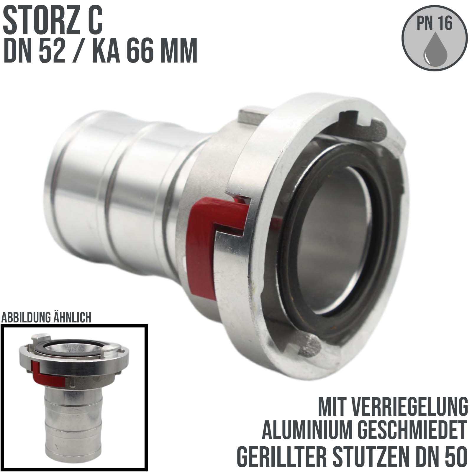 STORZ C DN 52 KA 66 Saug Druck Kupplung -> Stutzen Tülle 52 mm mit Verriegelung Bau Feuerwehr Schlauch - PN 16 bar