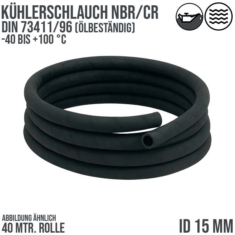 15 x 24 mm Kühler Heißwasser Universal Schlauch NBR/CR ölbeständig (ähnl. DIN73411/96) schwarz - PN 5 bar - 40 m