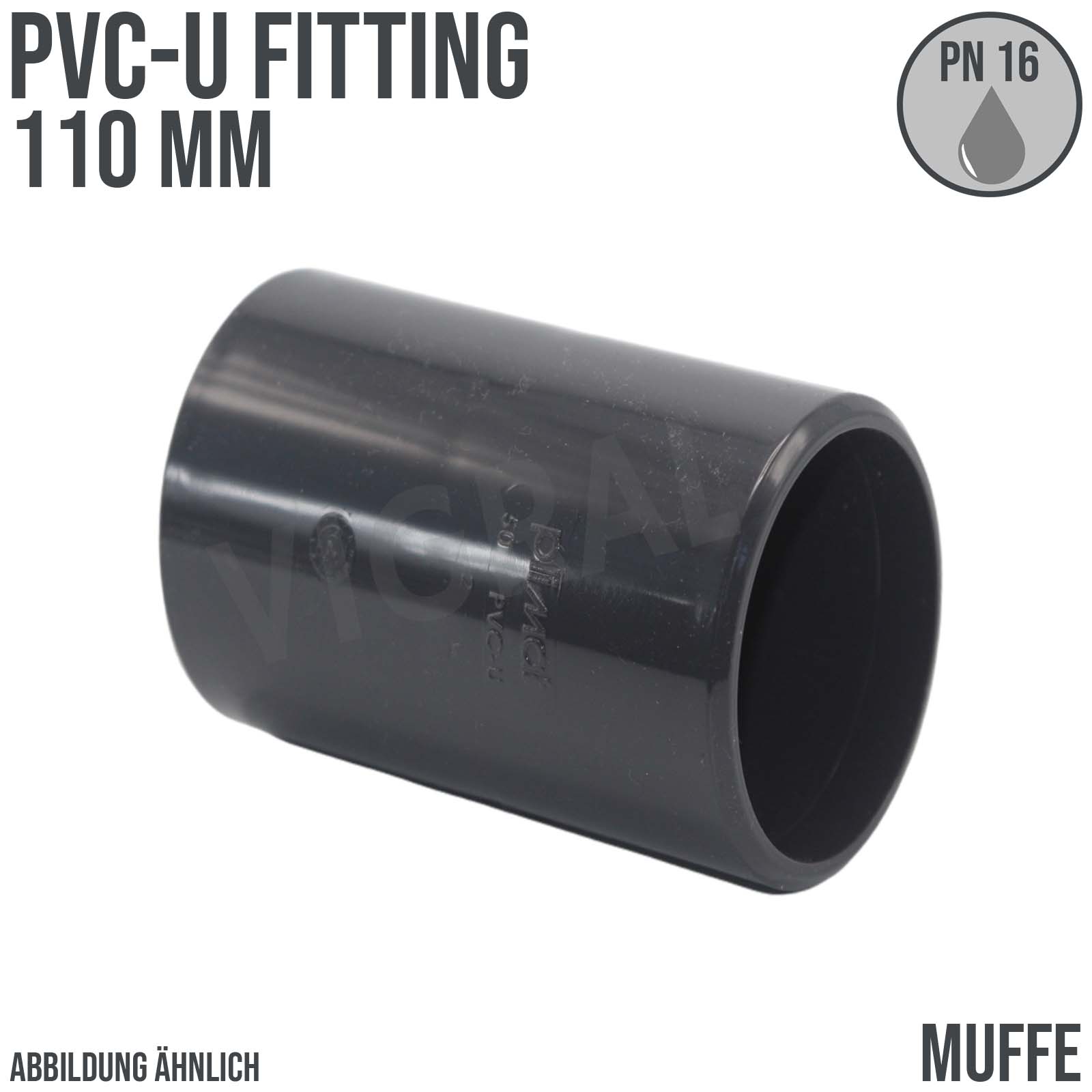 110 mm PVC Klebe Fitting Muffe Kappe Verbinder - PN 16 bar