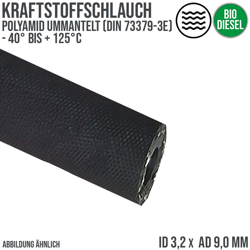 3,2 x 9,0 mm Kraftstoff Benzin Öl Bio Raps RME Schlauch FKM schwarz DIN 73379-3E - PN 10 bar