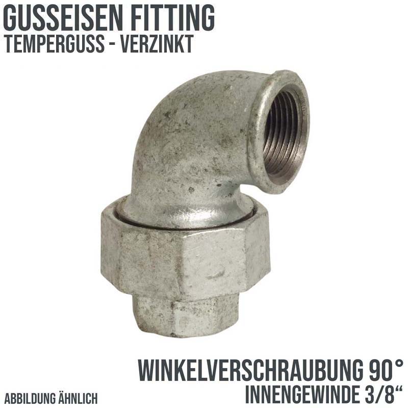 3/8" Gusseisen Temperguss Fitting Nr. 96 Winkelverschraubung 90° Innengewinde IG PN 25 bar