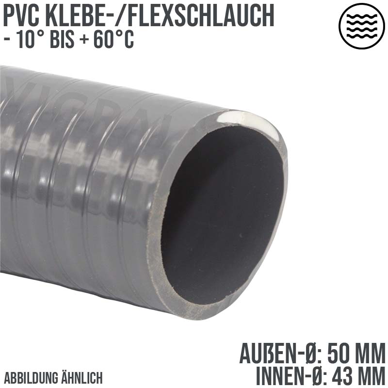 50 x 43 mm PVC Klebe Flex Spiral Schwimmbad Pool Teich Schlauch grau PN 6 bar