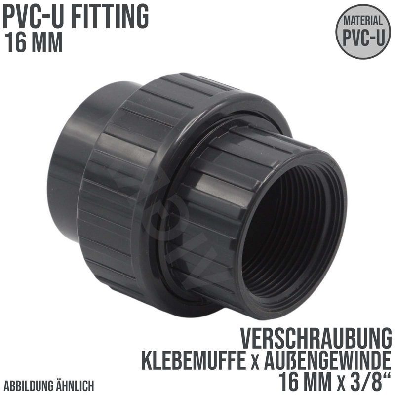 16 mm PVC Klebe Fitting Verschraubung Innengewinde IG 16 mm x 3/8" Muffe Verbinder - PN 10 bar