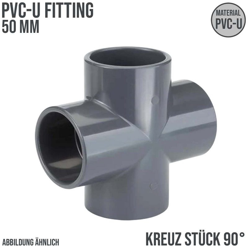 50 mm PVC Klebe Fitting Kreuz Stück 90° Winkel Muffe Verbinder - PN 16 bar