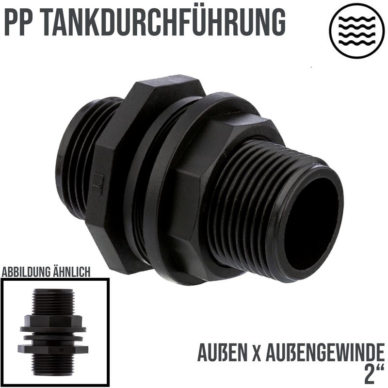 2" PP Tank Regen Tonnen Durchführung Connector Messing 2-fach Außengewinde  - PN 10 bar