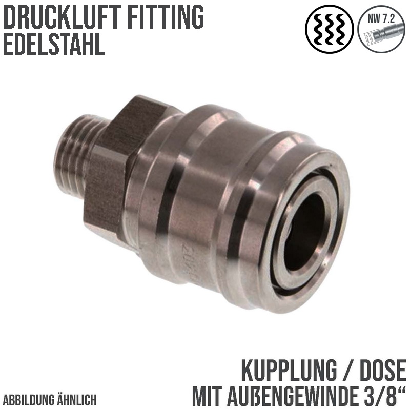 3/8 " Druckluft Kupplung Dose Schnell Edelstahl NW 7,2 mit Innengewinde AG - PN 35 bar