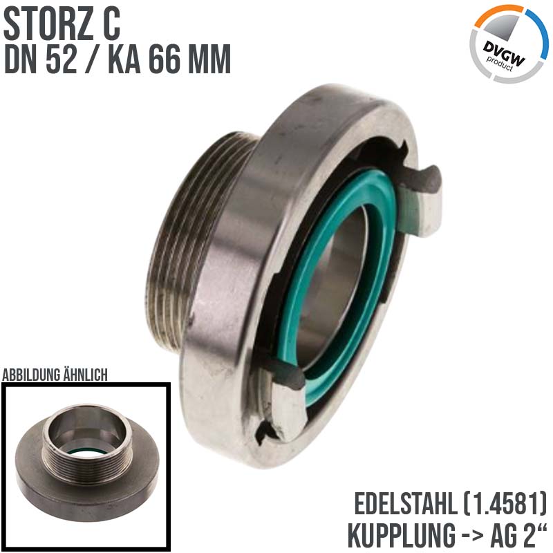 STORZ C DN 52 KA 66 V4A Kupplung mit Außengewinde (AG) 2" Saug Bau Feuerwehr Schlauch Edelstahl FKM - PN 16 bar