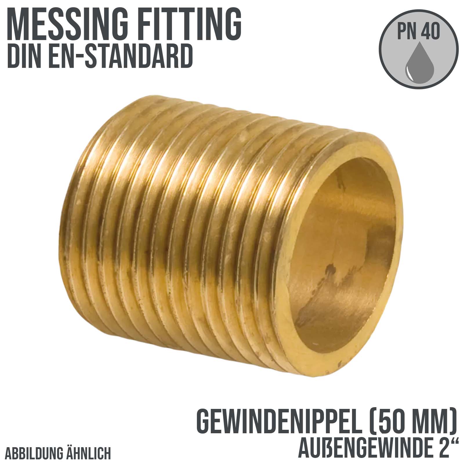 2" Gewindenippel Außengewinde AG Messing Fittings PN 40 bar - Länge: 50 mm