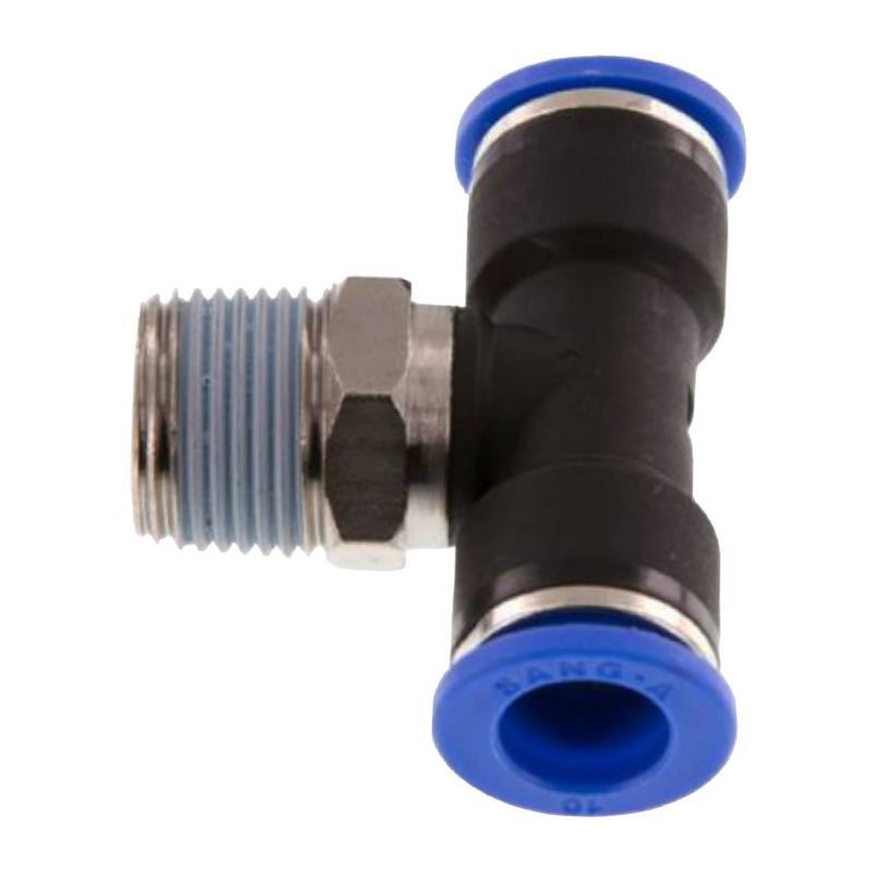 4 mm x 1/4" Pneumatik Steck Verbinder T-Stück 90° IQS Außengewinde konisch - PN 20 bar