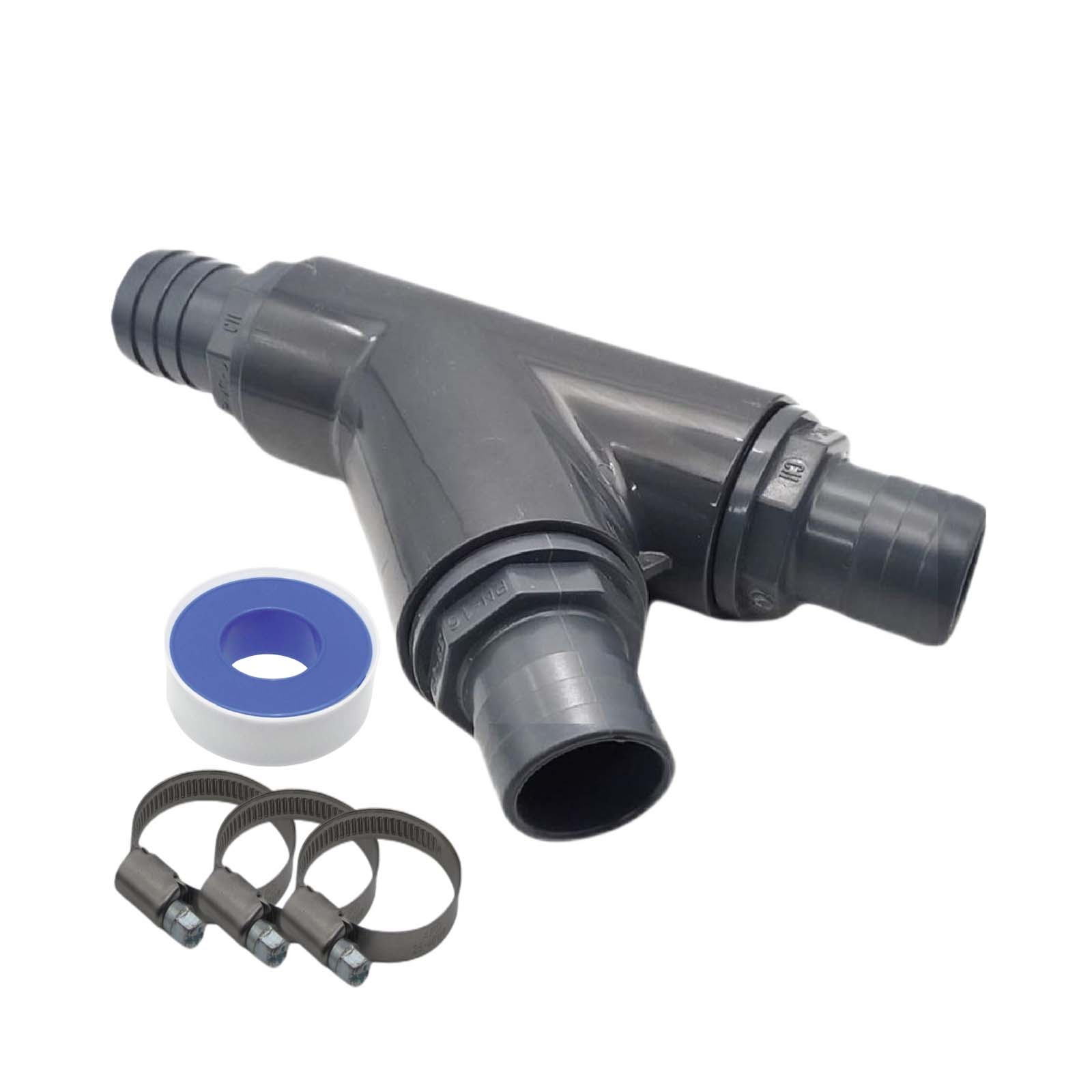 38 mm PVC PROFI T-Stück 45° Schlauch Verbinder Stutzen Tülle Pool Teich Garten - PN 10 bar - Montage-Set