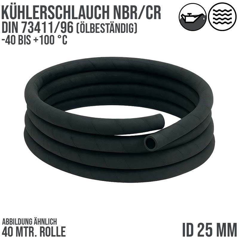 25 x 34 mm Kühler Heißwasser Universal Schlauch NBR/CR ölbeständig (ähnl. DIN73411/96) schwarz - PN 5 bar - 40 m