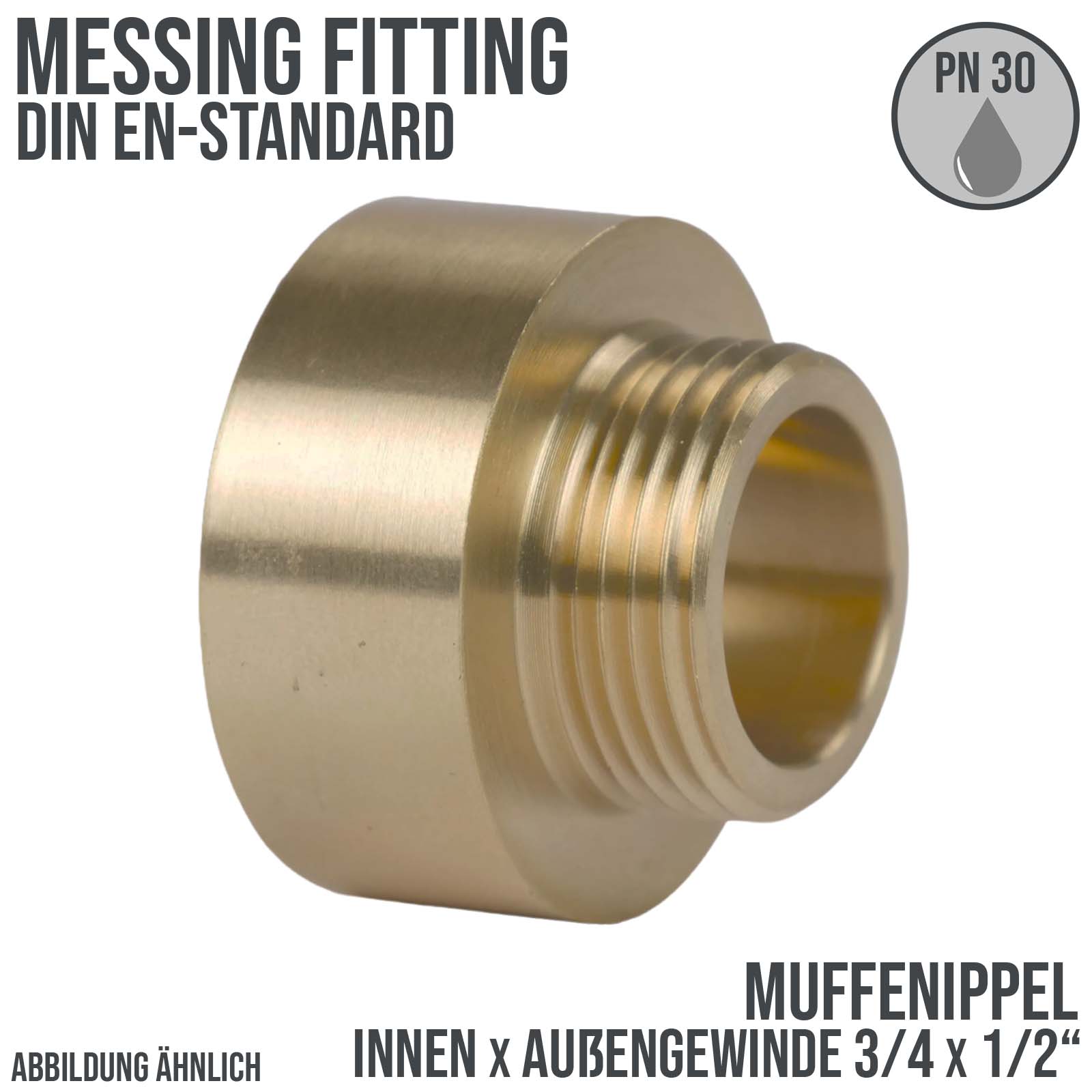 3/4" x 1/2" Muffennippel Innen x Außengewinde IG x AG Messing Fittings PN 30 bar