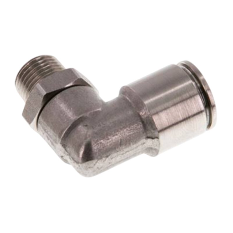 4 mm x 1/8" Pneumatik Steck Verbinder Winkel 90° eckig IQS Edelstahl VA 1.4404 Außengewinde konisch - PN 15 bar