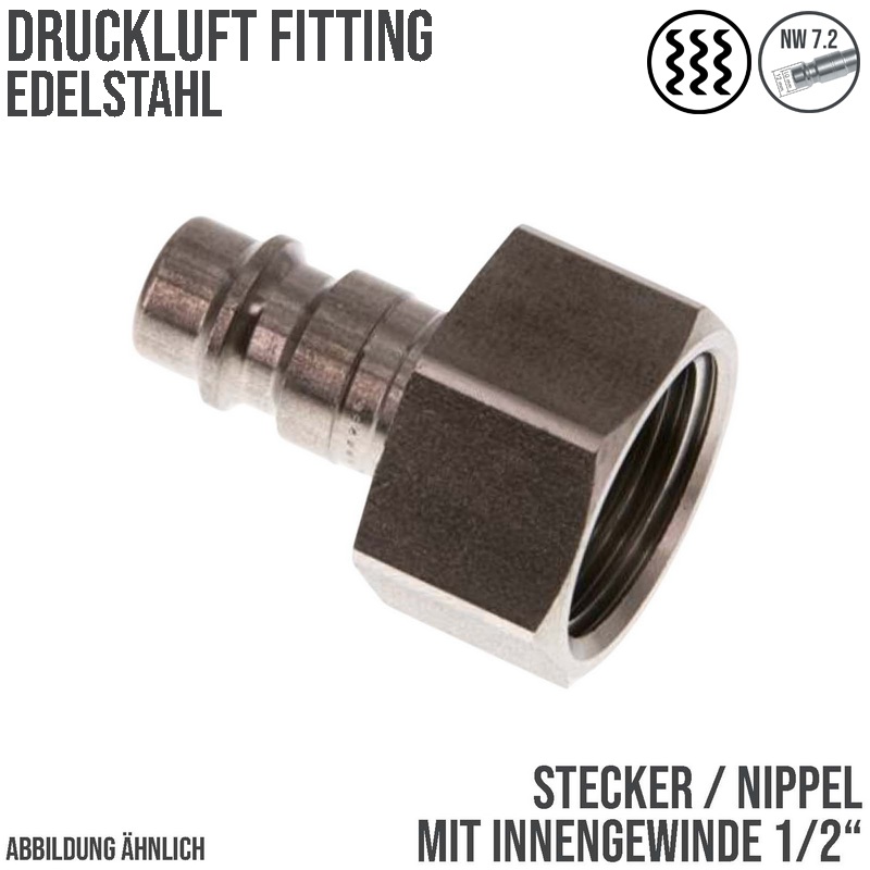 1/2" Druckluft Stecker Nippel Einsteck Anschluss Edelstahl NW 7,2 mit Innengewinde IG - PN 35 bar