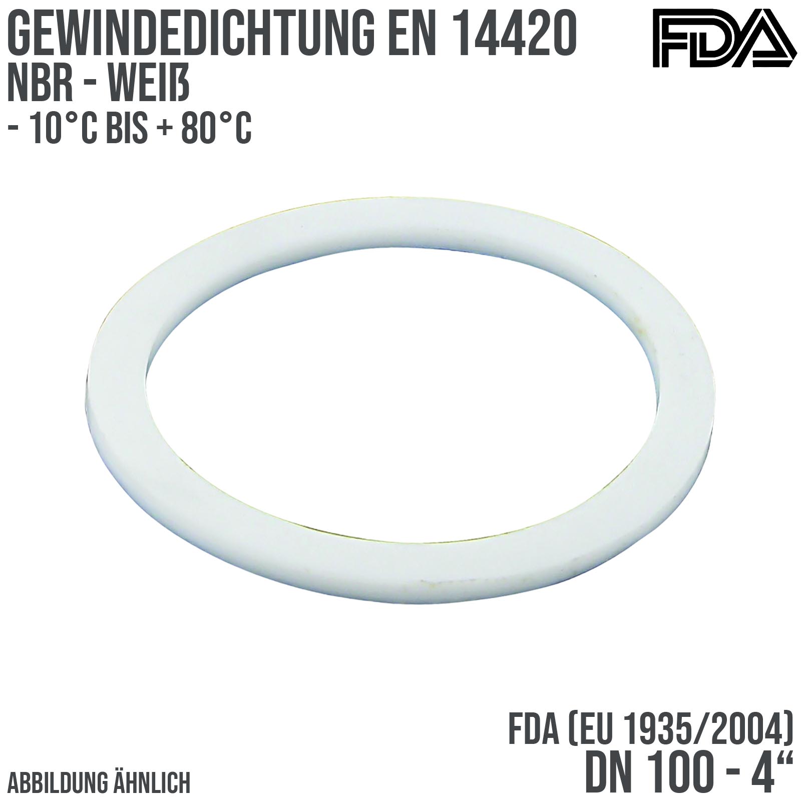 4" Zoll Gewindedichtung EN 14420 NBR weiß FDA EU 1935/2004 DN 100