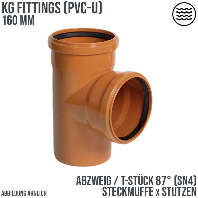 160 mm PVC T-Stück 87° Abzweig Abfluß Abwasser HT KG Rohr SN4 Steckmuffe x Stutzen rostbraun