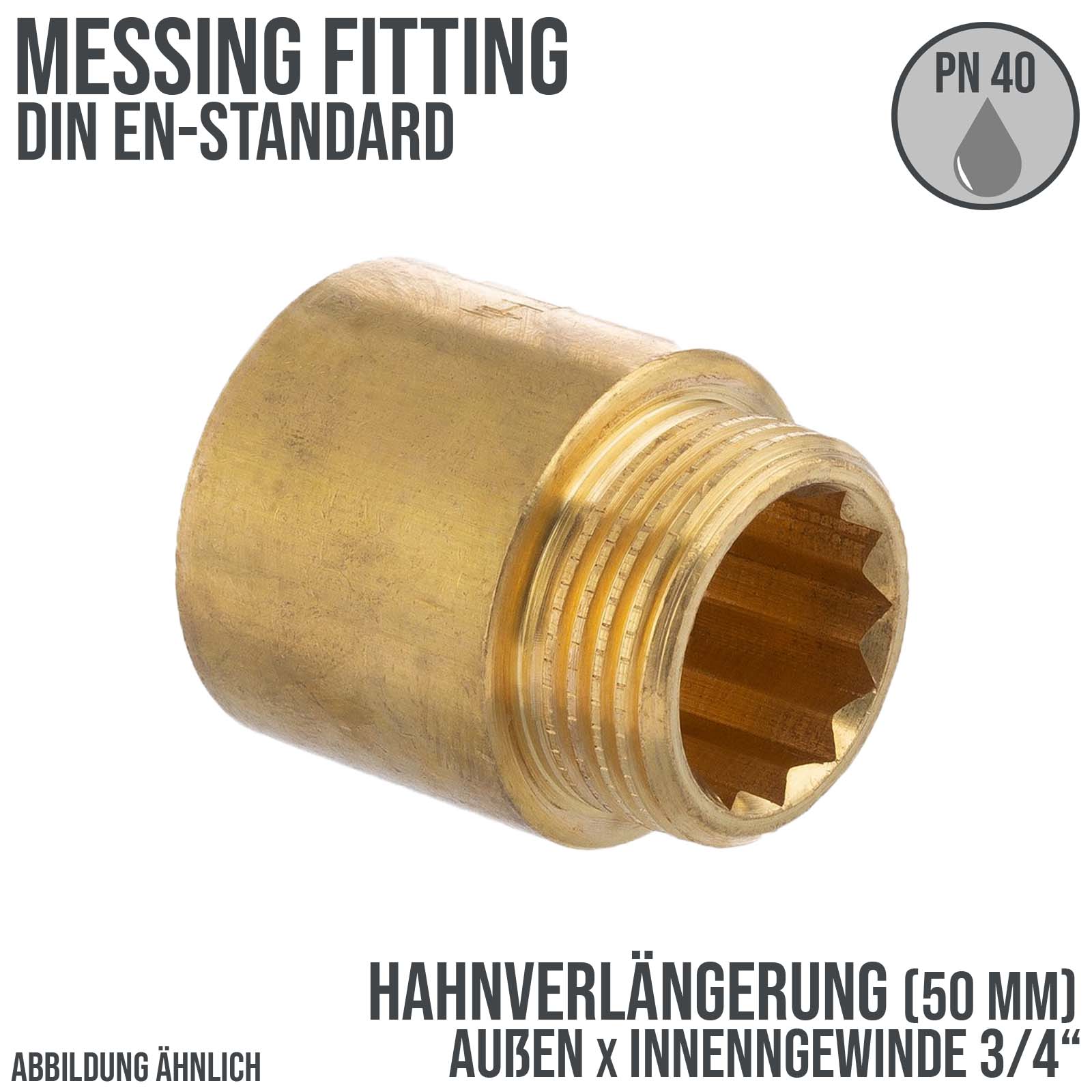 3/4" Hahnverlängerung 50 mm Außen x Innengewinde AG x IG Messing Fittings PN 40 bar