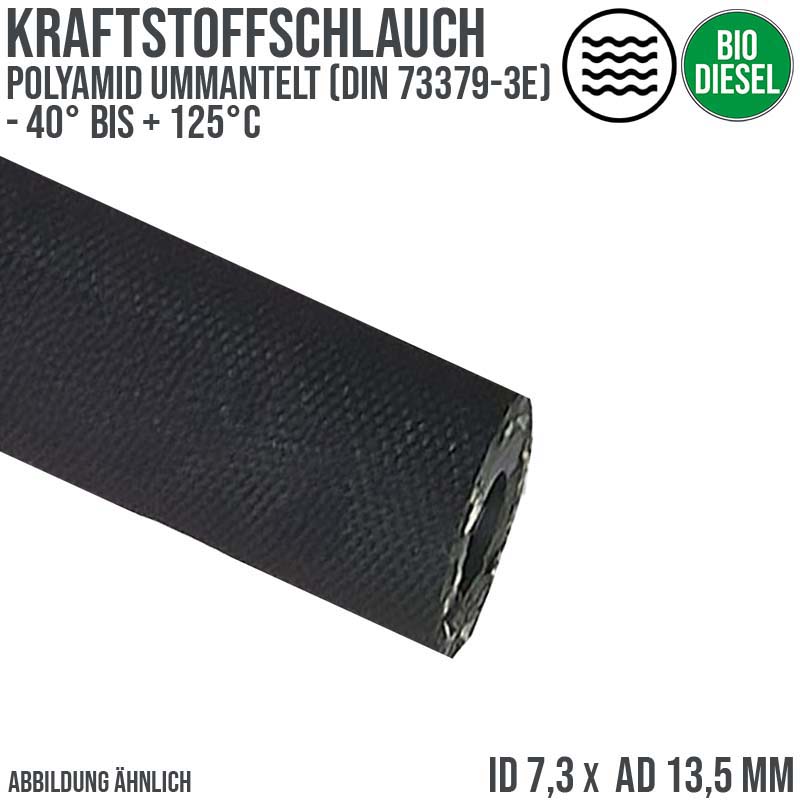 7,3 x 13,5 mm Kraftstoff Benzin Öl Bio Raps RME Schlauch FKM schwarz DIN 73379-3E - PN 10 bar