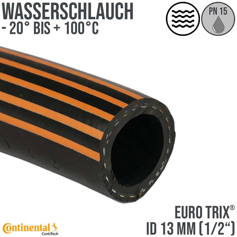 13 mm 1/2" Zoll Hochleistungs Gummi Wasser Schlauch EPDM - CONTI EURO TRIX® - PN 15 bar