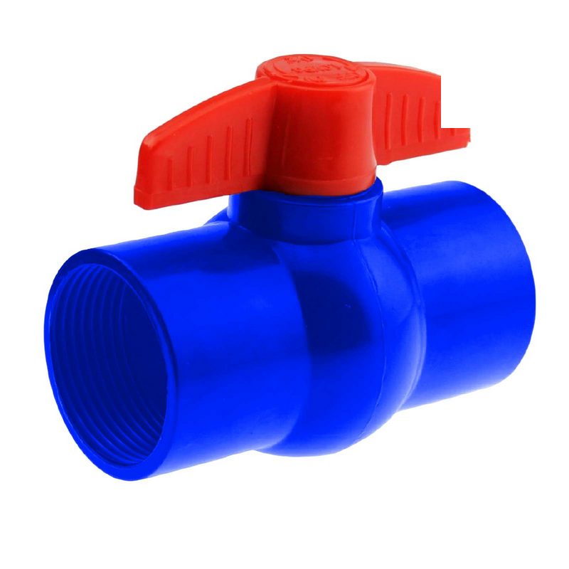 1" PVC Kugel Absperr Hahn Ventil ECO blau beitseitiges Innengewinde PN 10 bar - roter Griff