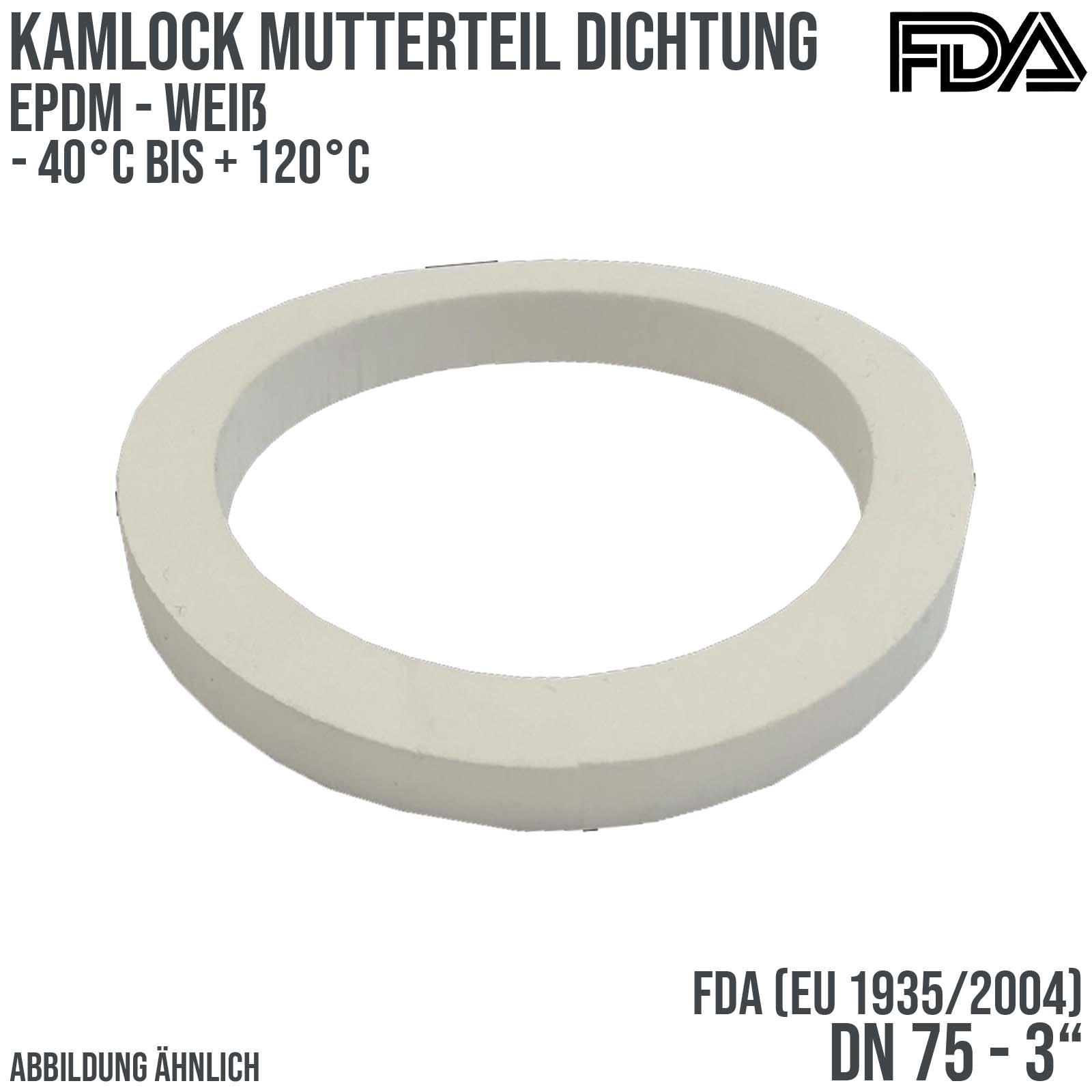 3" Zoll Kamlock Dichtung Mutterteil Kupplung EPDM FDA EU 1935/2004 weiß DN 75