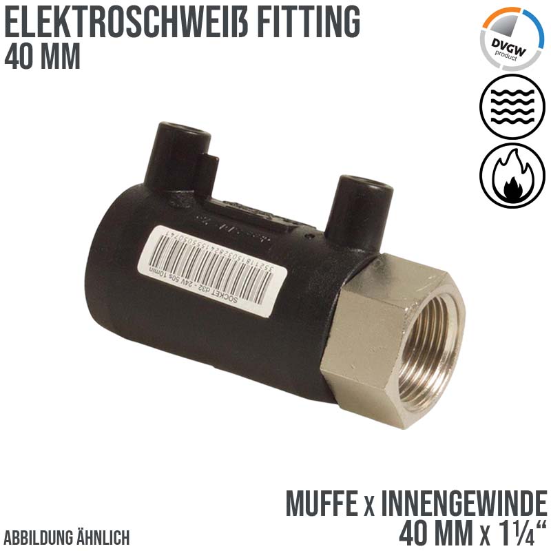 40 mm PE 100 Elektro Schweiß Fitting Muffe x Innengewinde 40 mm x 1 1/4" SDR 7,6 DVGW 24 VAC schwarz