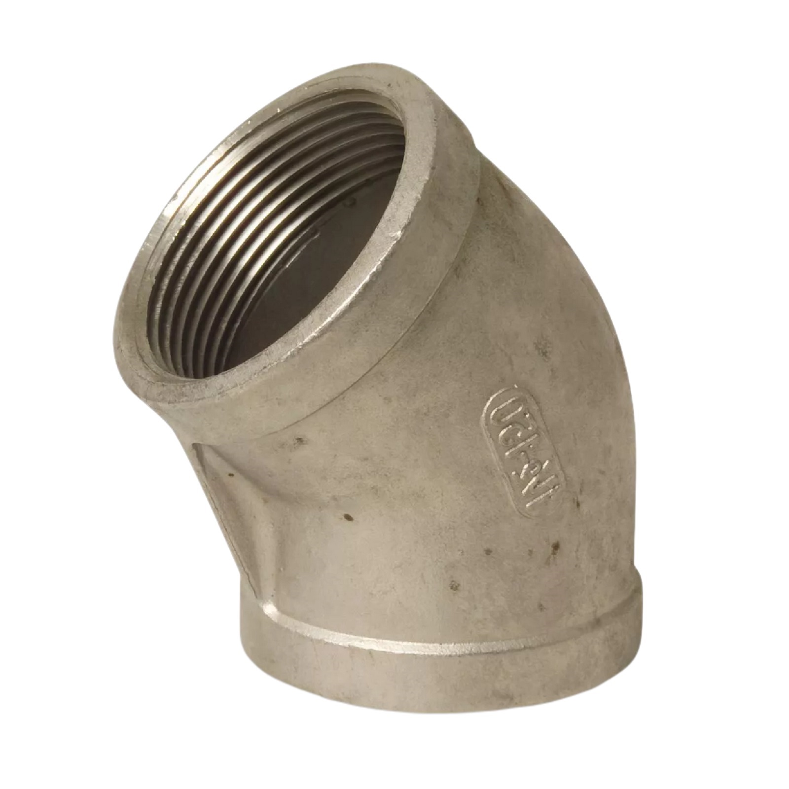 4" Edelstahl Fitting V4A AISI 316 Nr. 120 - Winkel 45° Innengewinde IG - PN 16 bar