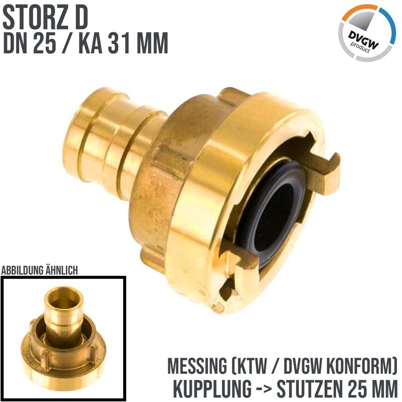 STORZ D DN 25 KA 31 Messing Saug Druck Kupplung -> Stutzen Tülle 25 mm Bau Feuerwehr Schlauch KTW NBR - PN 16 bar