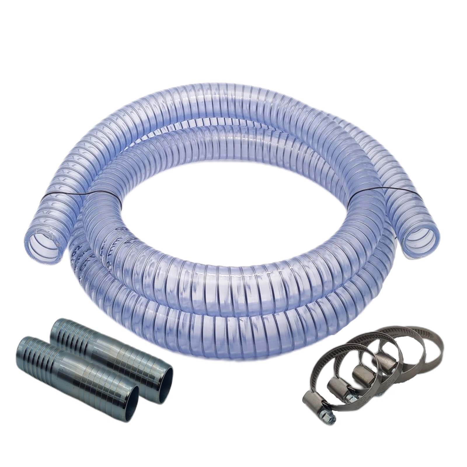 Schlauch Reparatur Set PVC Saugschlauch Stahlspirale Verlängerung 32mm 1 1/4" - 7-teilig