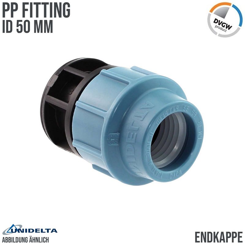 50 mm PE PP Fitting Klemm Verbinder Kappe Endkappe Endstück Muffe Verbinder  DVGW - Unidelta
