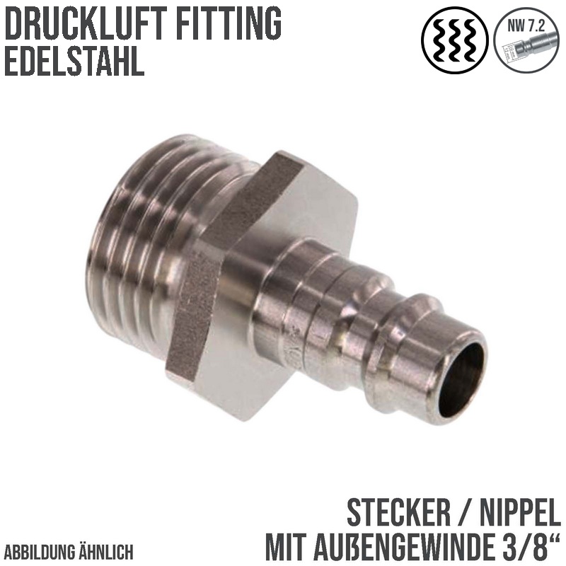 3/8" Druckluft Stecker Nippel Einsteck Anschluss Edelstahl NW 7,2 mit Innengewinde AG - PN 35 bar