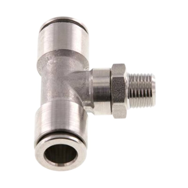 4 mm x 1/4" Pneumatik Steck Verbinder T-Stück 90° IQS Edelstahl VA 1.4404 Außengewinde konisch - PN 15 bar