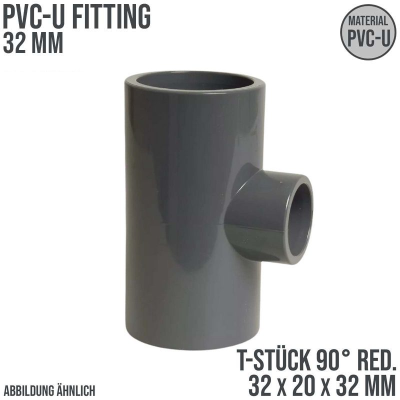 32 mm PVC Klebe Fitting T-Stück 90° Winkel reduziert 32 x 20 x 32 mm Muffe Verbinder - PN 16 bar