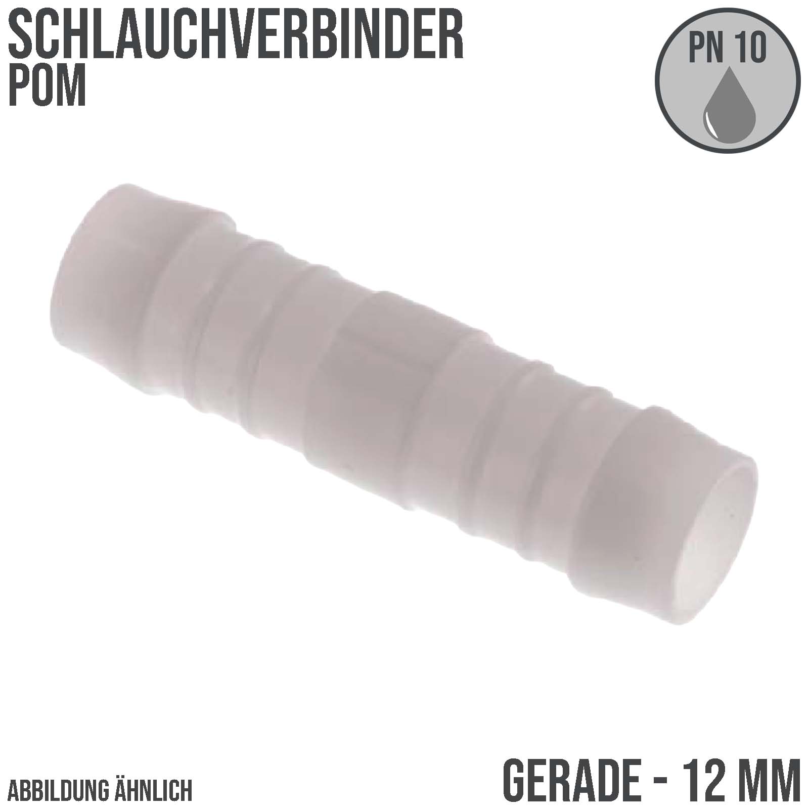 12 mm POM Schlauch Verbinder Stutzen Tülle Kupplung Fitting weiss PN 10 bar