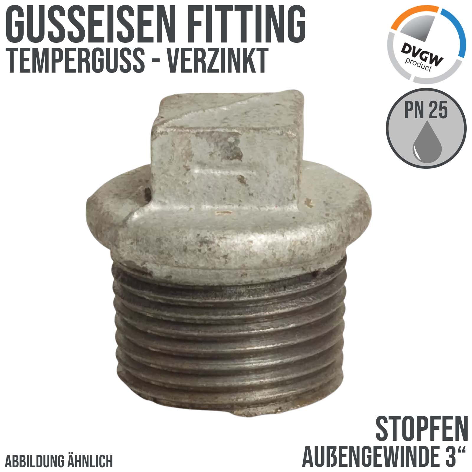 3" Gusseisen Temperguss Fitting Stopfen Nr. 290 Außengewinde AG DVGW PN 25 bar