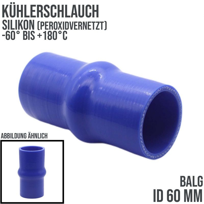 60 mm ID Kühlerschlauch Balg Wulst Verbinder Silikon LLK Ladeluft Kühlmittel Schlauch blau PN 3,5 bar - 100 mm