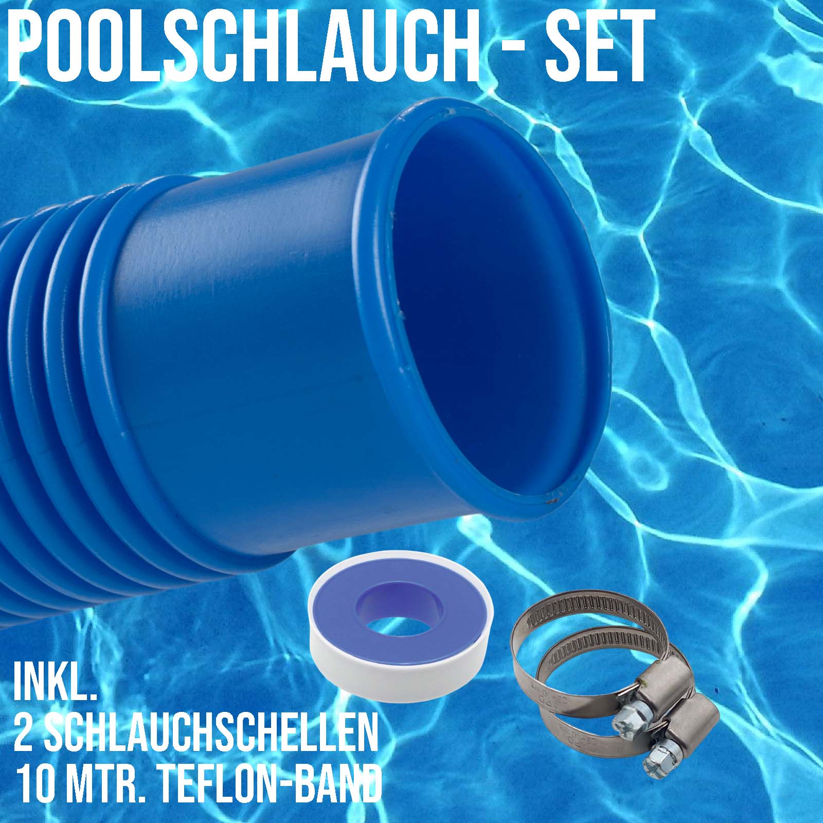 38 mm Pool Schwimmbad Solar Ansaug Saug Teich Schlauch SET - blau 51,0 m
