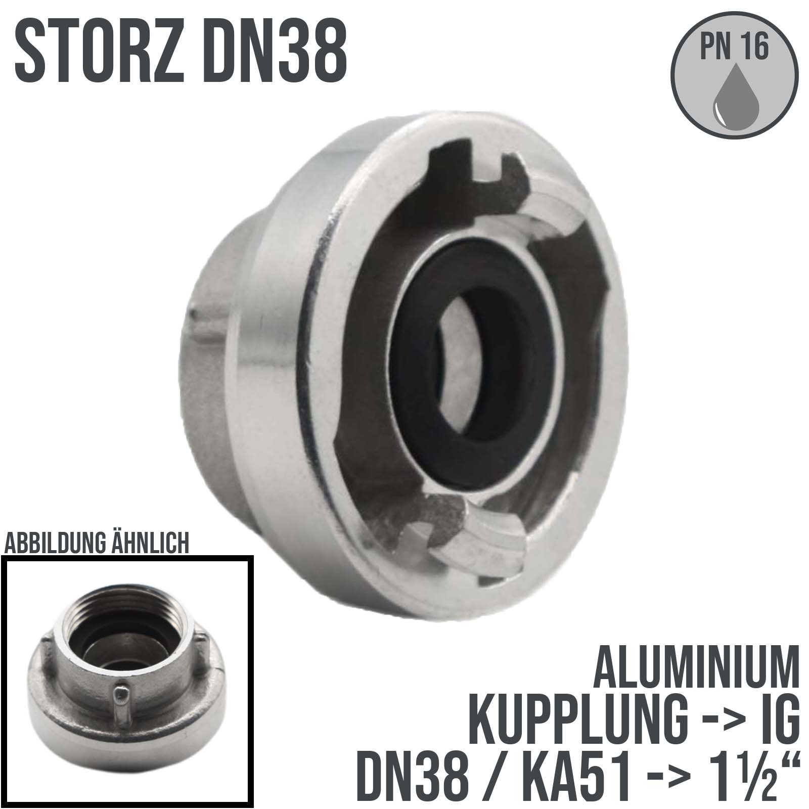 STORZ DN 38 KA 51 Kupplung Innengewinde IG 1 1/2" Saug Bau Feuerwehr Schlauch Aluminium - PN 16 bar