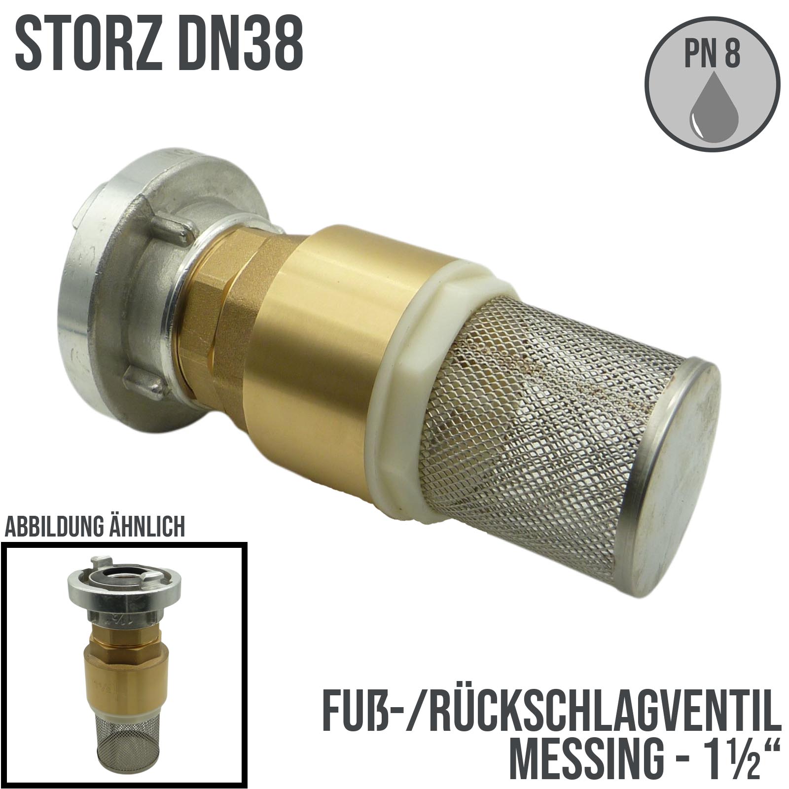 STORZ DN 38 KA 51 Fuß Rückschlag Ansaug Ventil 1 1/2" Zoll Messing Pumpen Anschluss PN 8 bar
