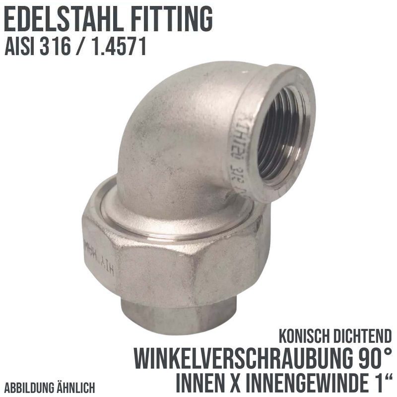 1" Edelstahl Fitting V4A AISI 316 Nr. 96 - Winkelverschraubung 90° Innen x Innengewinde IG konisch dichtend - PN 16 bar