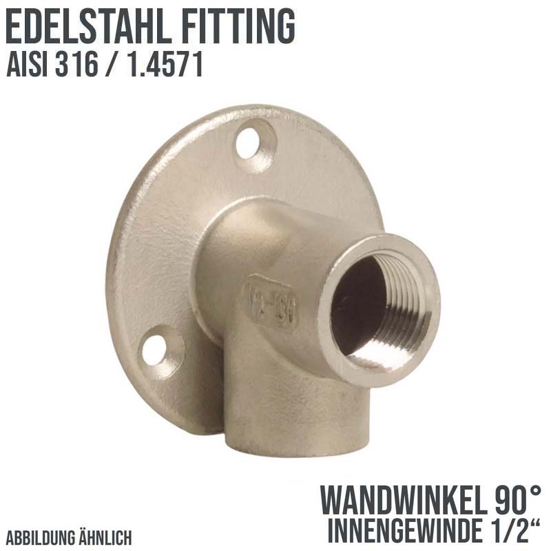 1/2" Edelstahl Fitting V4A AISI 316 Nr. 471 - Wandwinkel 90° Innengewinde IG - PN 16 bar